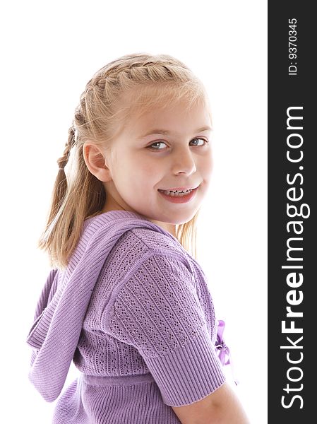 Cute Little Girl Wearing A Purple Sweater