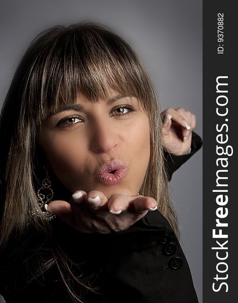 Fashion Model Sending Kiss Portrait