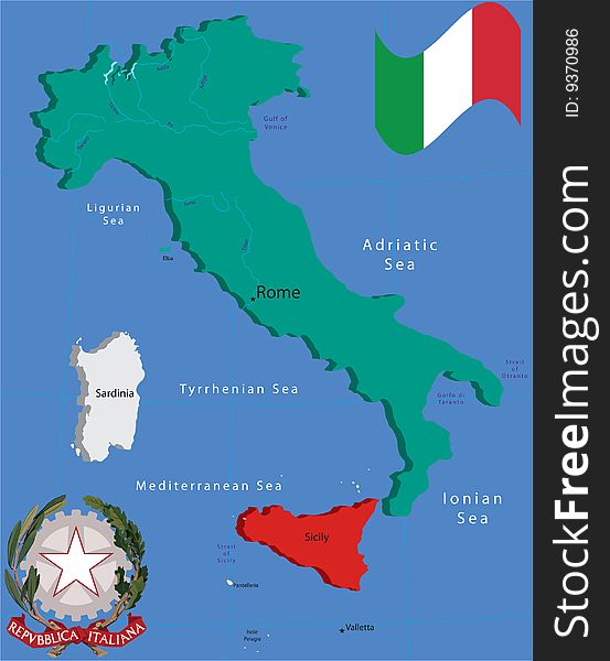 Italia map and coat of arm. Italia map and coat of arm.