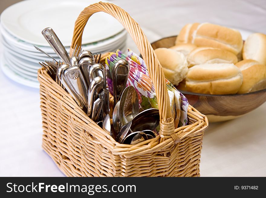 Basket with cutlery