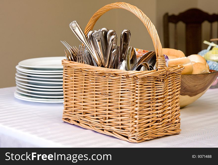 Basket with cutlery