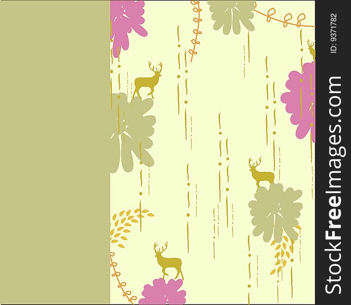 Reindeer and purple floral card design. Reindeer and purple floral card design