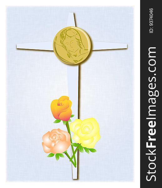Cross with roses and christ. illustration