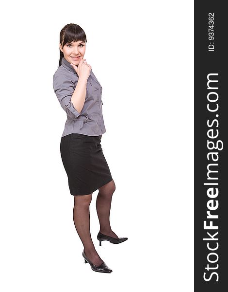 Young businesswoman over white background