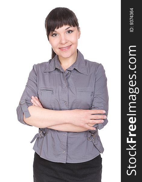 Young businesswoman over white background