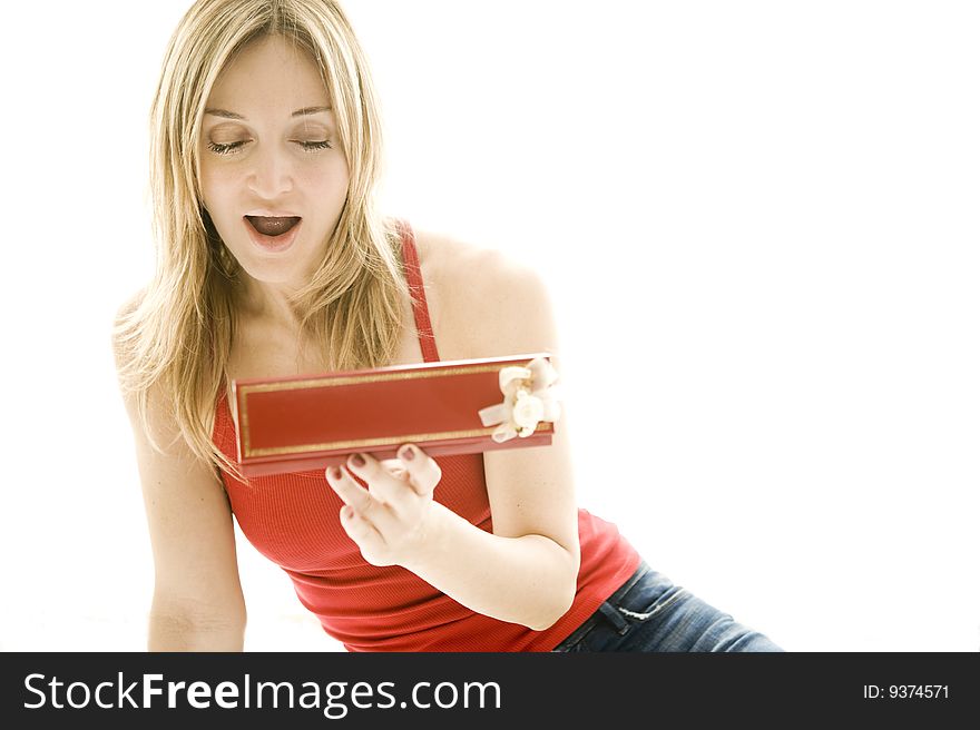 Woman looking at her gift