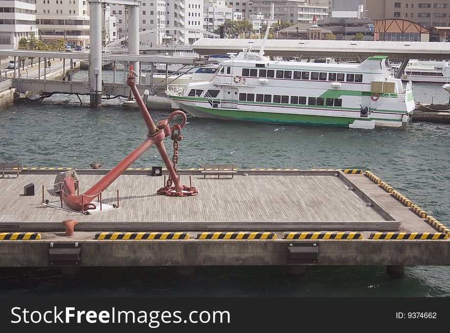 The anchor sits on the dock in Nagasaki Japan. The anchor sits on the dock in Nagasaki Japan