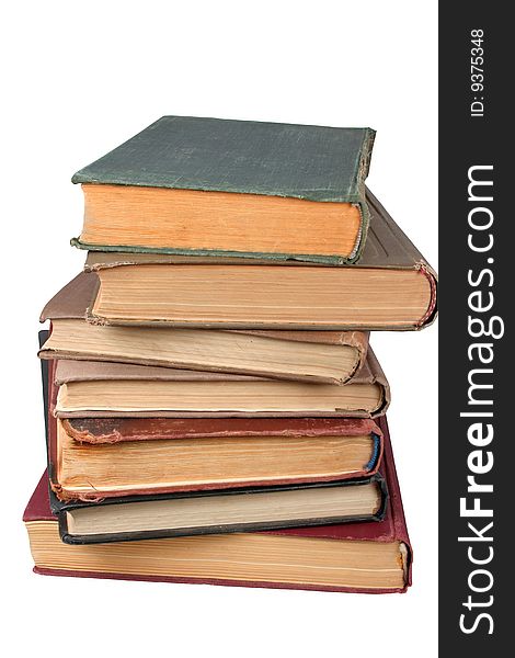 Foot of old books on a white background. Foot of old books on a white background