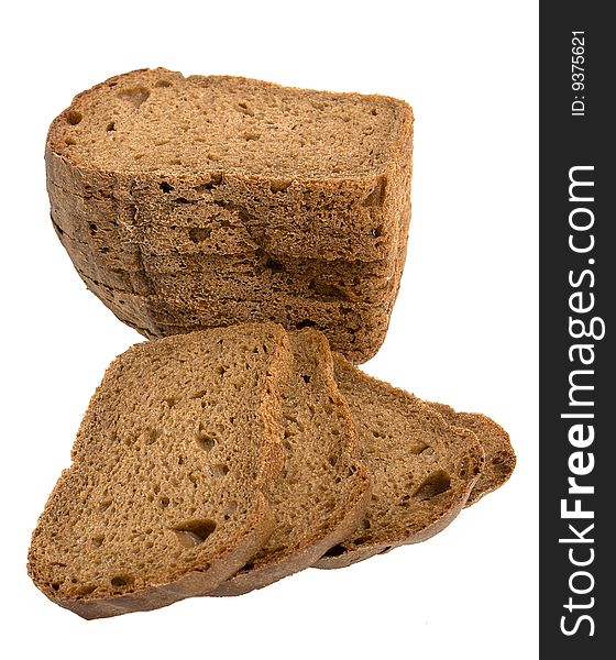 Cut dark bread  isolated on white background