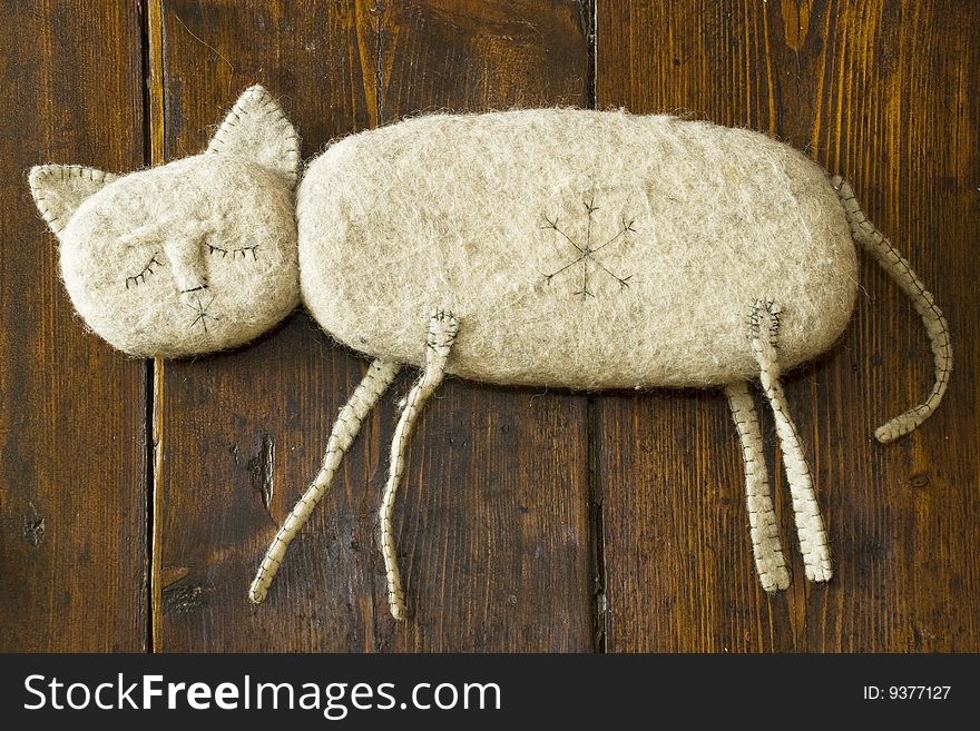 Handmade cat made of wool. Handmade cat made of wool