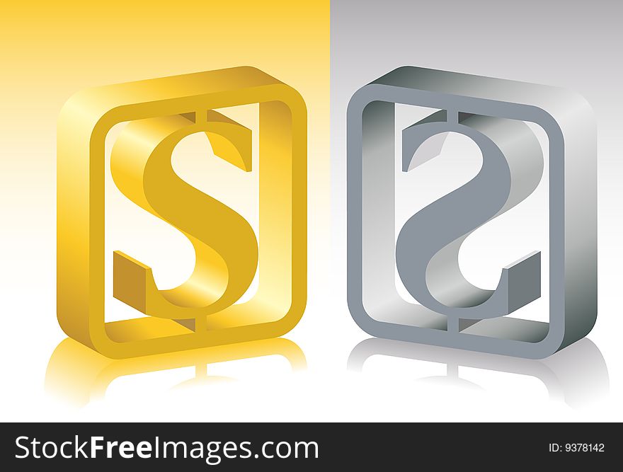 Gold and silver symbol of dollar. A vector. Without mesh. Gold and silver symbol of dollar. A vector. Without mesh.