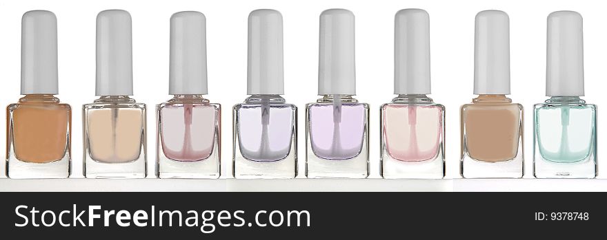 Cosmetics, nail enamels on a white background