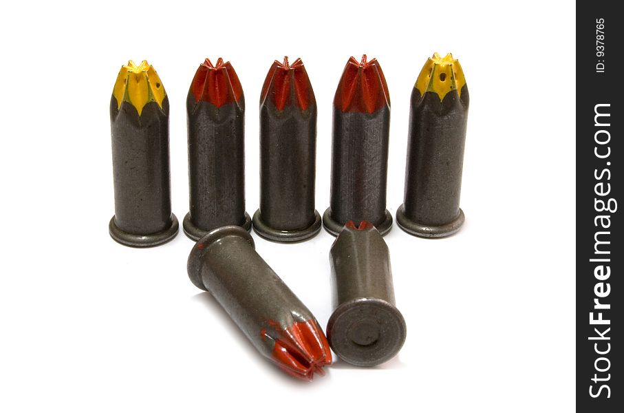 Row of cartridges on a white background