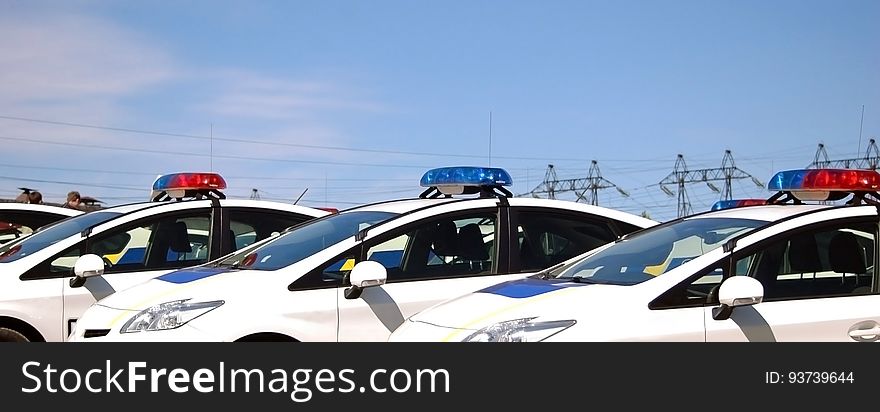 Police Cars With Sirens Red And Blue Color