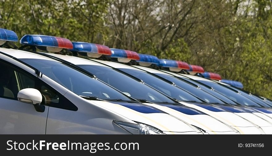 Police cars with sirens red and blue color