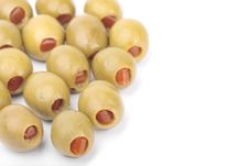 Stuffed Olives Isolated Over White Background Stock Photos