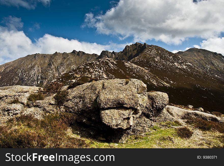 Isle of Arran goatfell mountain range with boulder