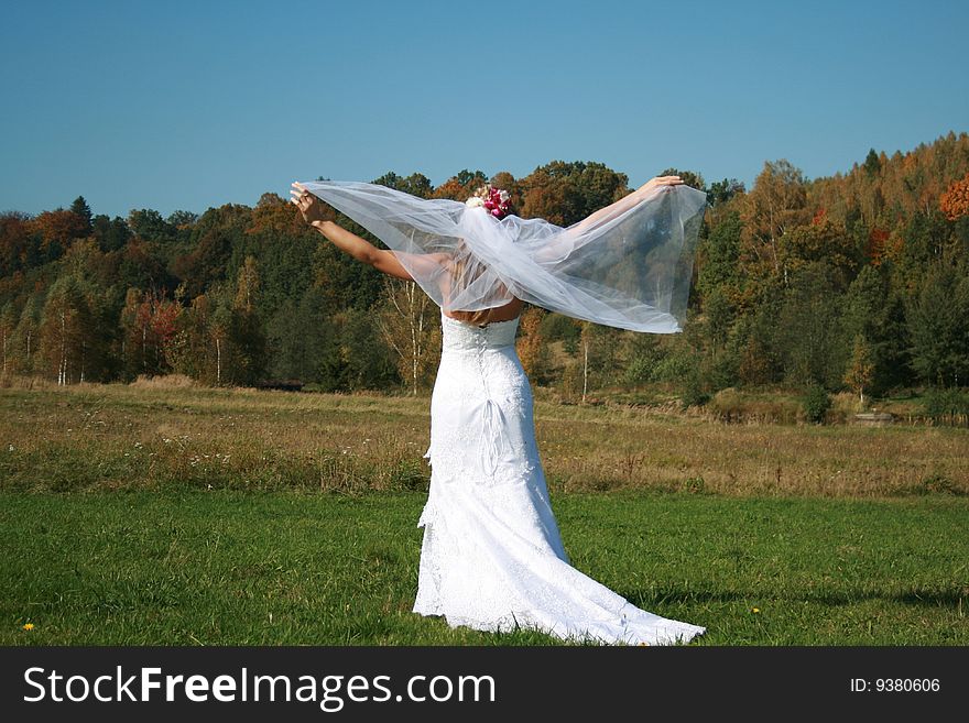 Bride With Bridal Veil Flying