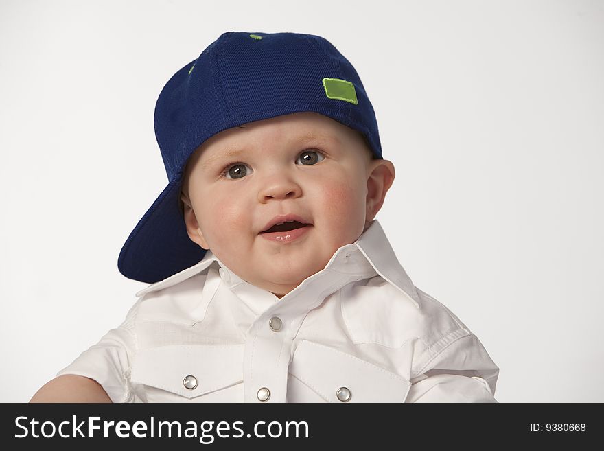 Little boy on white with hat. Little boy on white with hat