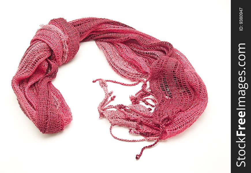 Red scarf yarn 	
photography studio on a white background in the foreground