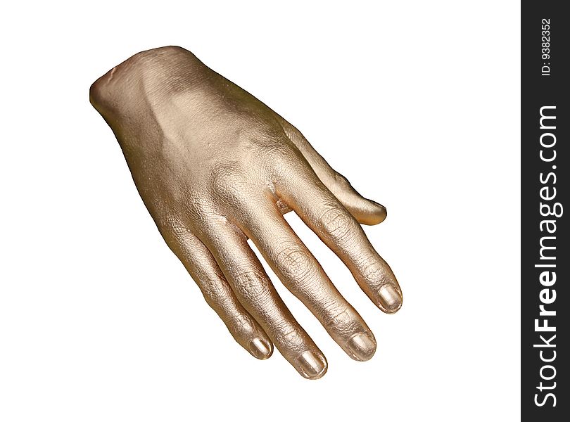 A Gold Painted Model of a Right Hand. A Gold Painted Model of a Right Hand.