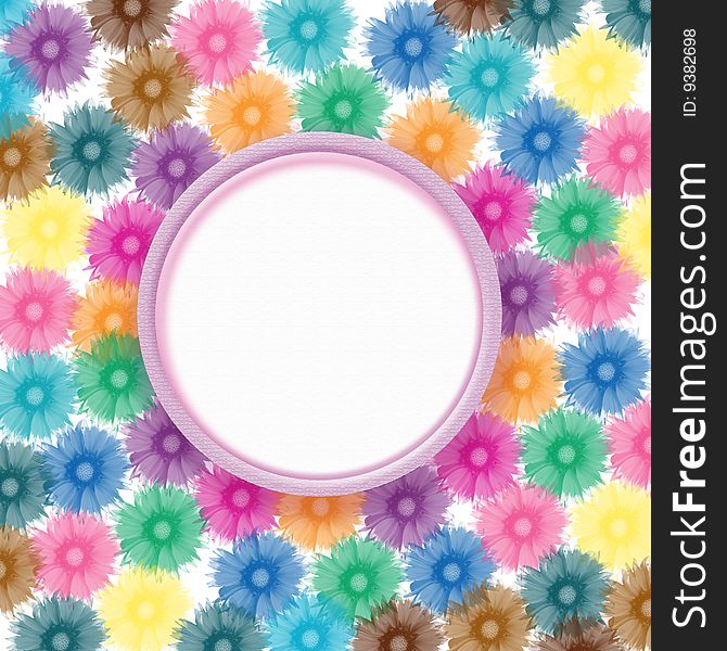 Multi-colored flowers background and sample for text