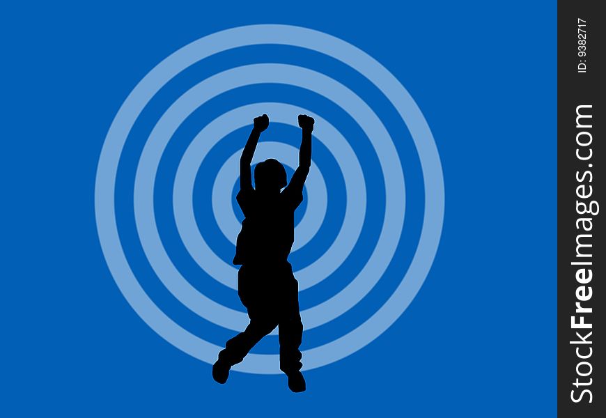 Jumping boy in blue target