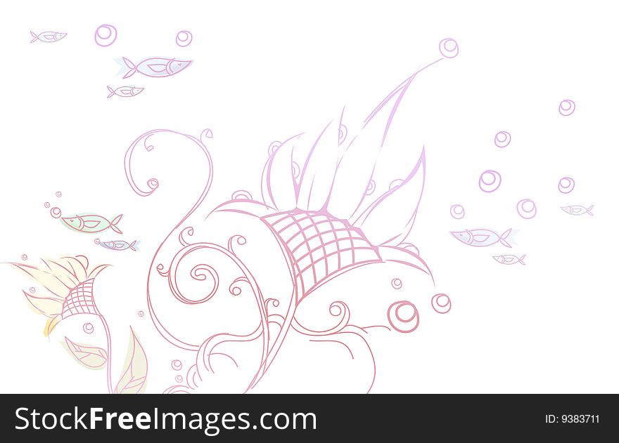 Illustration drawing  of fish  underwater