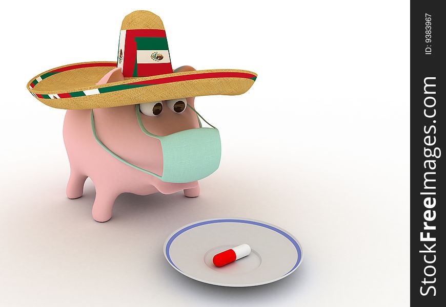 Pig in a medical bandage and a sombrero. Pig in a medical bandage and a sombrero