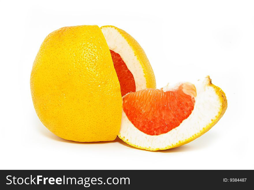 One ripe grapefruit isolated on white