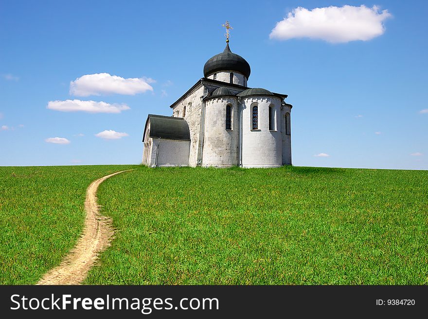 Church on green a meadow