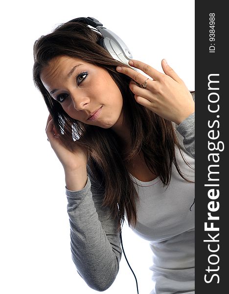 Pretty girl with dark hair with headphones. Pretty girl with dark hair with headphones