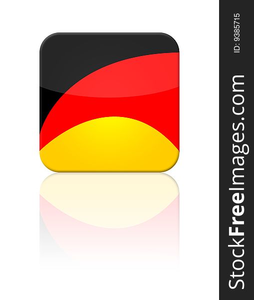 Illustration of a waving Germany flag button with reflection.