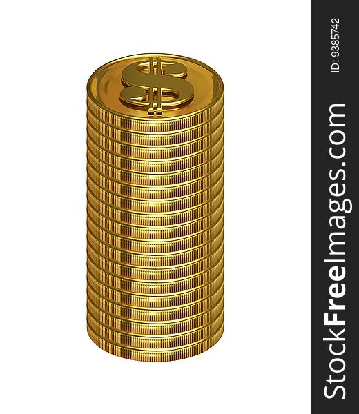 Column of golden dollar coins