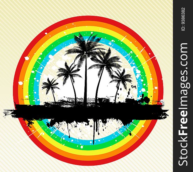 Palm trees on grunge rainbow background. Palm trees on grunge rainbow background