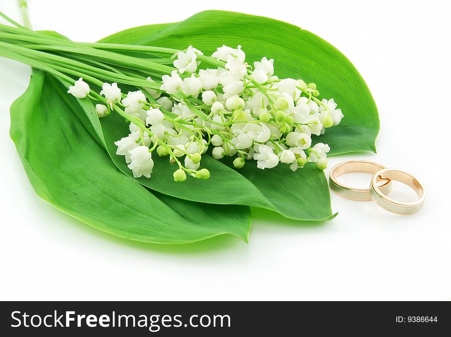 Lily of the Valley and Golden Rings Isolated on White Background