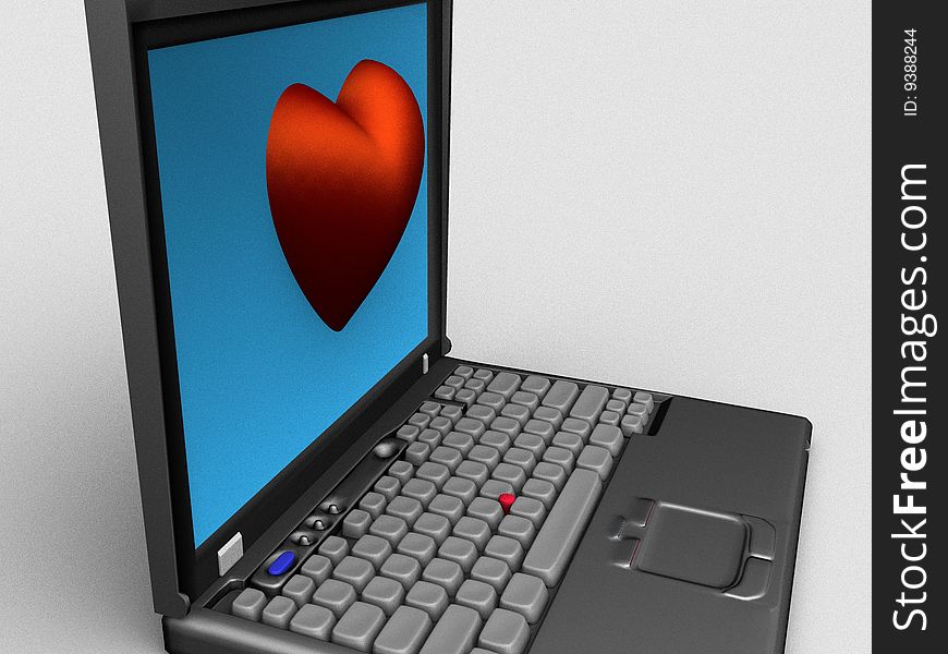 A heart emanating form the screens of a lap-top computer. A heart emanating form the screens of a lap-top computer