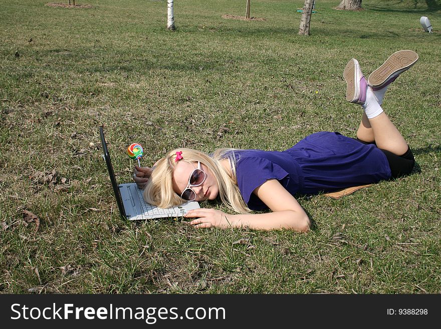 Girl fell asleep on her laptop