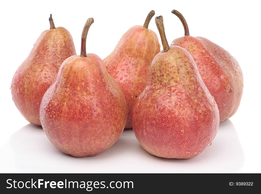 Red pears over white background. Red pears over white background