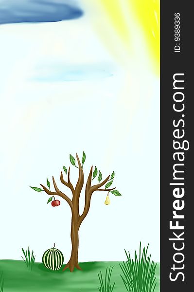 Magic fruitful tree with berries