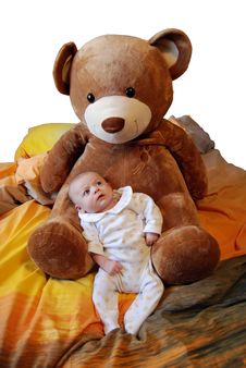 Infant Baby Boy With Bear Stock Images