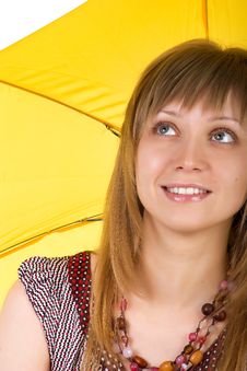 Cute Young Woman With Yellow Umbrella Stock Photography