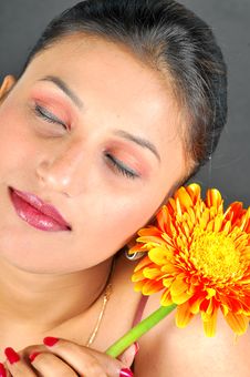 Girl With Flower Stock Photography