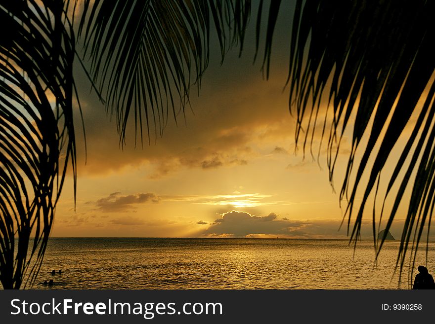 sunset on a beauiful Caribbean beach