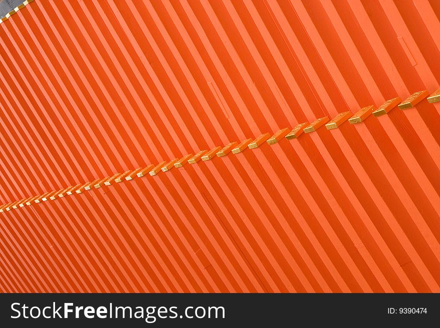 Repeating orange sections of a roof of a Japanese temple