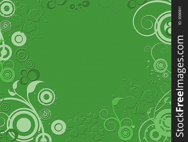 Good luck with clovers and floral shapes on green background. Good luck with clovers and floral shapes on green background