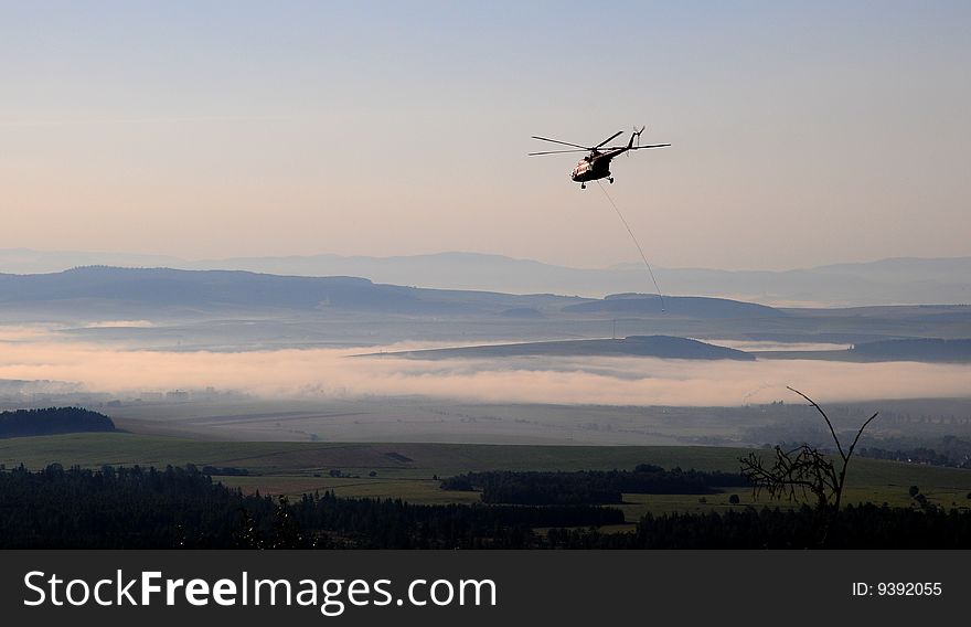 Helicopter flight in Slovak landscape. Helicopter flight in Slovak landscape