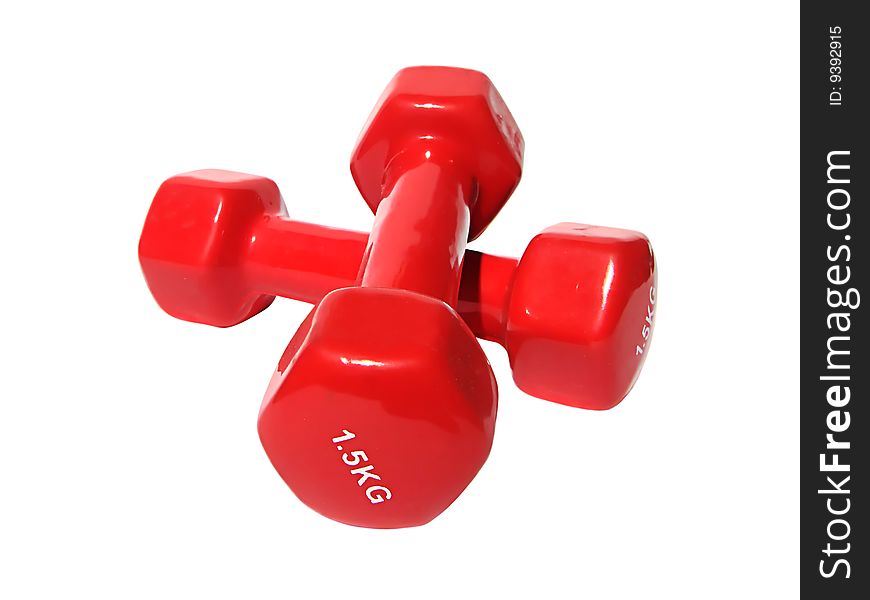 Red dumbbells on a white background