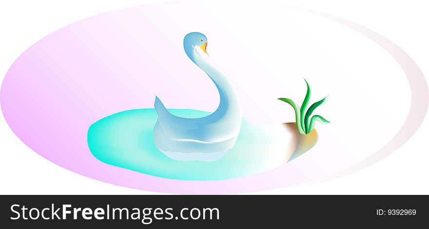 Swan on a small lake with grass made in mesh technic. Swan on a small lake with grass made in mesh technic.