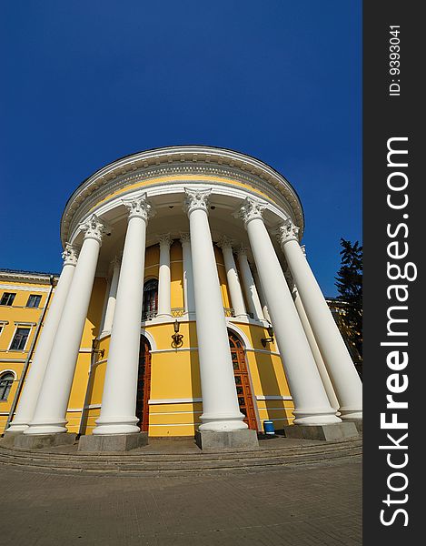 The palace of culture in Kiev taken from a low viewpoint